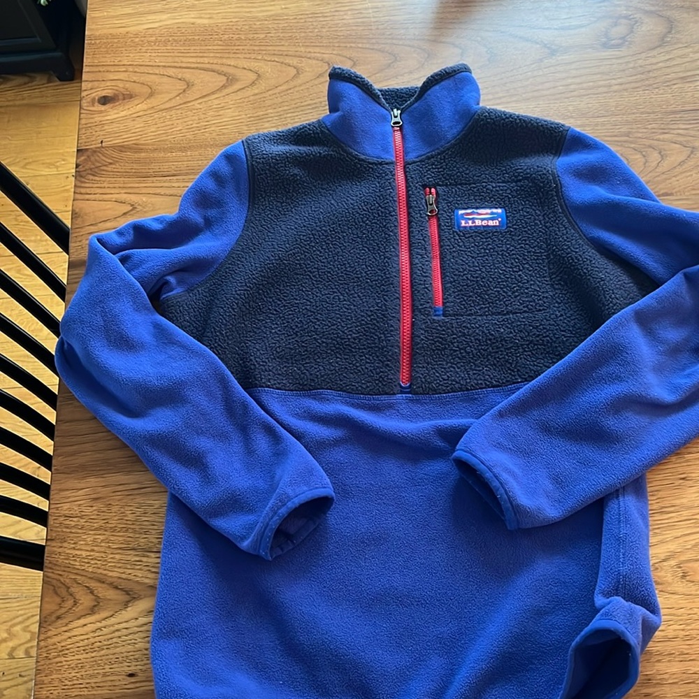 LL Bean Fleece Pullover Adult Size XS, Quarter Zip blue/red